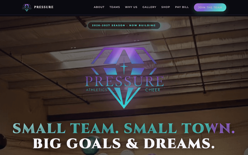 Screenshot of Pressure Athletics Cheer